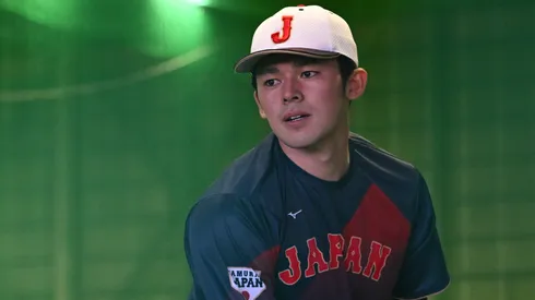 Roki Sasaki of Samurai Japan in action during the training session at Sugimoto Shoji Buffaloes Stadium Maishima on March 05, 2023 in Osaka, Japan.