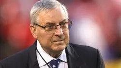 Owner Terry Pegula of the Buffalo Bills looks on prior to a game against the Kansas City Chiefs during a game at Arrowhead Stadium on October 10, 2021.