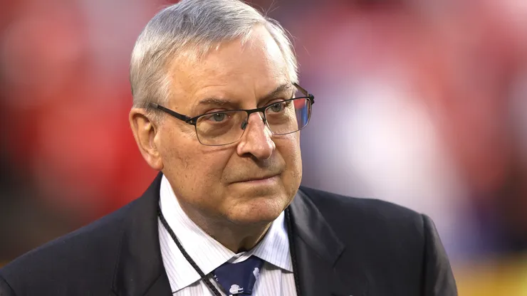 Owner Terry Pegula of the Buffalo Bills looks on prior to a game against the Kansas City Chiefs during a game at Arrowhead Stadium on October 10, 2021.
