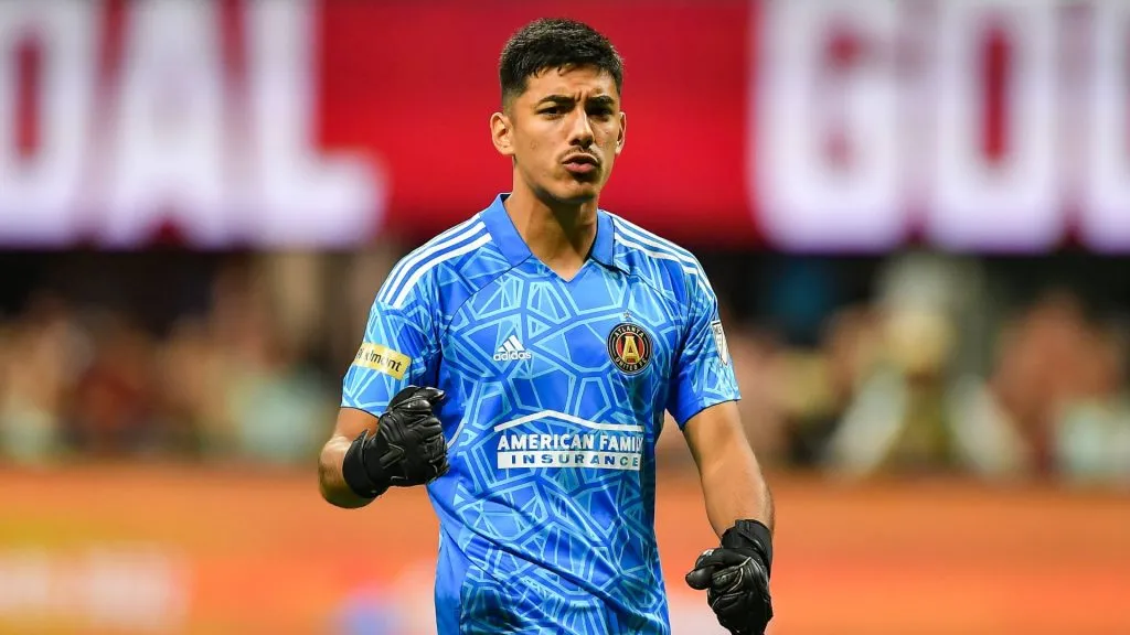 Atlanta goalkeeper Rocco Rios Novo (34) reacts after a goal during the MLS match between Real Salt Lake and Atlanta United FC on July 13th, 2022.