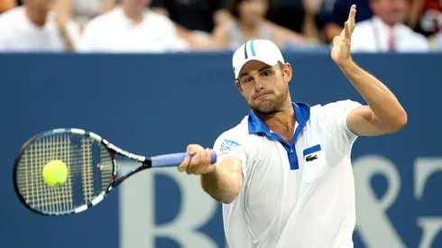 Andy Roddick returns a shot to Michael Russell during the BB&T Atlanta Open at Atlantic Station.