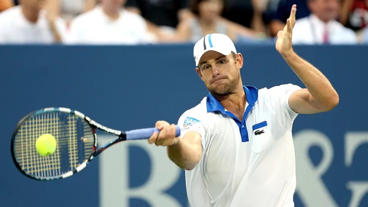Andy Roddick returns a shot to Michael Russell during the BB&T Atlanta Open at Atlantic Station.