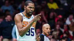 Kevin Durant #35 of the Phoenix Suns reacts in the second quarter during their game against the Charlotte Hornets at Spectrum Center on March 01, 2023 in Charlotte, North Carolina.