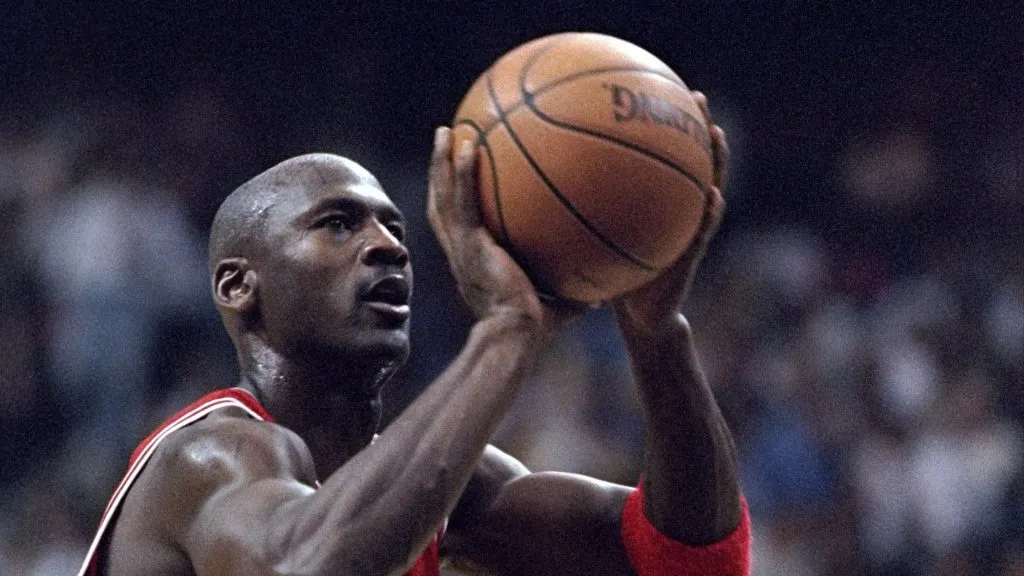 Guard Michael Jordan of the Chicago Bulls in action against the Miami Heat 