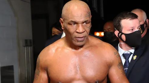 Mike Tyson exits the ring after receiving a split draw against Roy Jones Jr. during Mike Tyson vs Roy Jones Jr. presented by Triller at Staples Center on November 28, 2020 in Los Angeles, California.