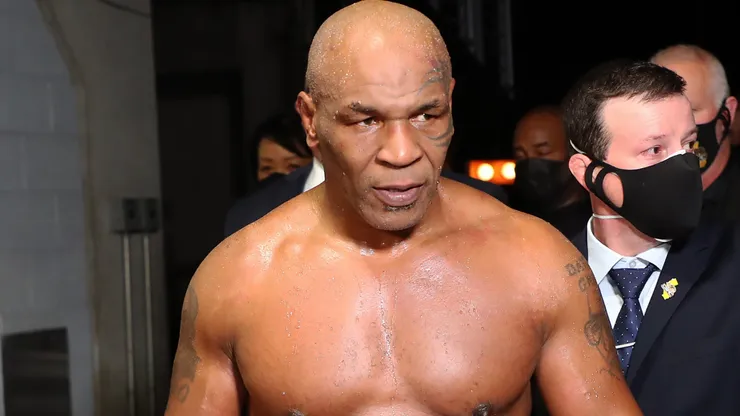 Mike Tyson exits the ring after receiving a split draw against Roy Jones Jr. during Mike Tyson vs Roy Jones Jr. presented by Triller at Staples Center on November 28, 2020 in Los Angeles, California.