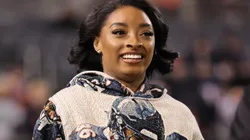 Gymnast Simone Biles looks on before the game between the Seattle Seahawks and the Chicago Bears at Soldier Field on December 26, 2024 in Chicago, Illinois.