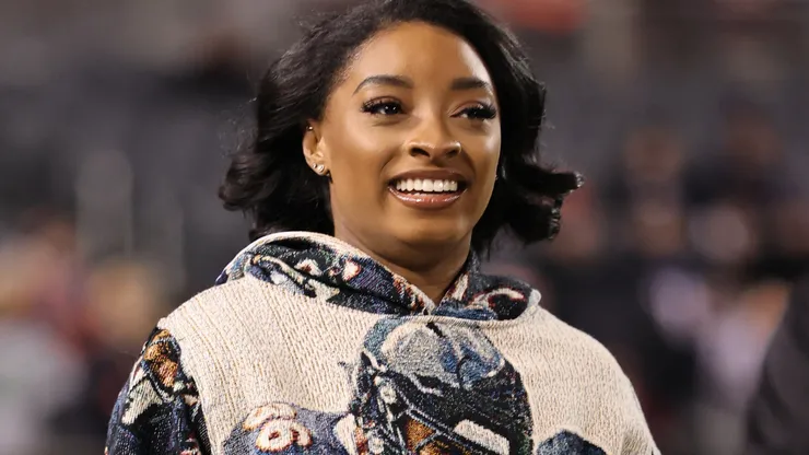 Gymnast Simone Biles looks on before the game between the Seattle Seahawks and the Chicago Bears at Soldier Field on December 26, 2024 in Chicago, Illinois.