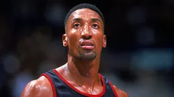 Scottie Pippen #33 of the Portland TrailBlazers looking on during the game against the Los Angeles Lakers at the Staples Center.