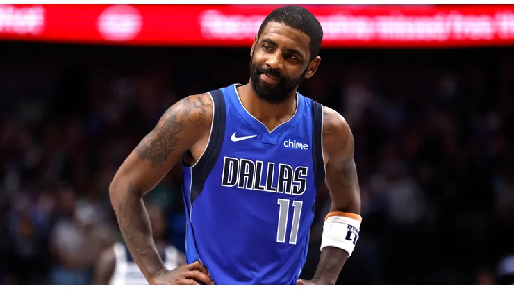 Kyrie Irving #11 of the Dallas Mavericks reacts late in the second half against the Minnesota Timberwolves at American Airlines Center.