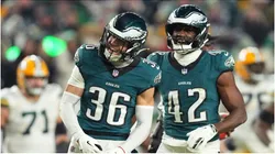 Tristin McCollum and Oren Burks of the Philadelphia Eagles