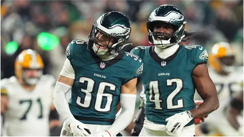 Tristin McCollum and Oren Burks of the Philadelphia Eagles