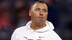 Head coach Steve Sarkisian of the Texas Longhorns looks on before the Goodyear Cotton Bowl against the Ohio State Buckeyes at AT&T Stadium on January 10, 2025 in Arlington, Texas.