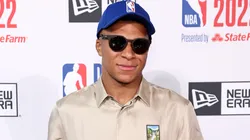 Kylian Mbappe poses for photos on the red carpet during the 2022 NBA Draft at Barclays Center on June 23, 2022 in New York City.