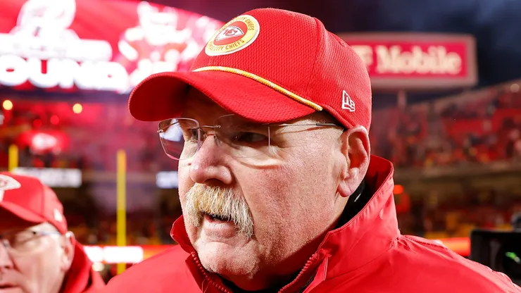 Head coach Andy Reid of the Kansas City Chiefs walks off the field after defeating the Houston Texans in the AFC Divisional Playoff at GEHA Field at Arrowhead Stadium on January 18, 2025 in Kansas City, Missouri.