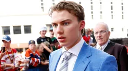 Connor Bedard arrives for the first round of the 2023 Upper Deck NHL Draft at Bridgestone Arena on June 28, 2023 in Nashville, Tennessee.