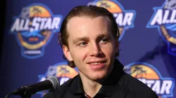 Patrick Kane #88 of the Chicago Blackhawks addresses the media during Media Day for the 2018 NHL All-Star at the Grand Hyatt Hotel on January 27, 2018 in Tampa, Florida.