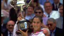 Monica Seles with the 1991 Australian Open trophy