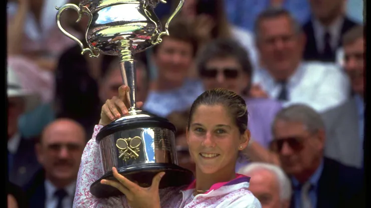 Monica Seles with the 1991 Australian Open trophy