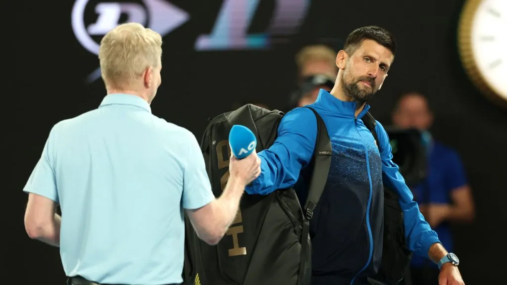 Novak Djokovic and Jim Courier at the Rod Laver Arena (Cameron Spencer/Getty Images)