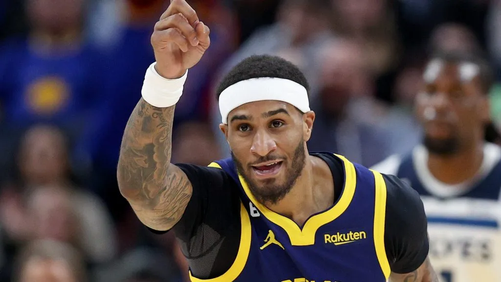Gary Payton II #8 of the Golden State Warriors reacts during their game against the Minnesota Timberwolves