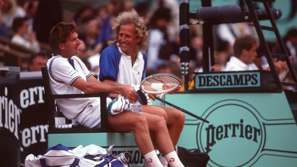Jimmy Connors and Vitas Gerulaitis during the French Open (Bob Martin/ALLSPORT)
