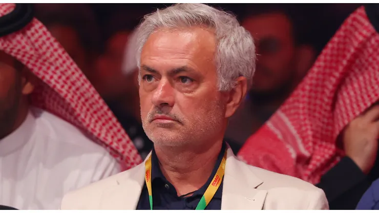 Jose Mourinho, Portuguese football manager, looks on during the WBA World Super Welterweight title fight between Israil Madrimov and Magomed Kurbanov on the Knockout Chaos boxing card at the Kingdom Arena on March 08, 2024 in Riyadh, Saudi Arabia.
