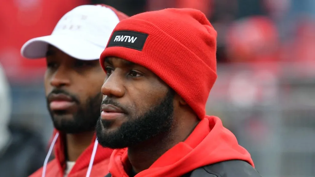 Lebron James of the Cleveland Cavaliers is seen on the field prior to the game between the Michigan Wolverines and Ohio State Buckeyes at Ohio Stadium on November 26, 2016 in Columbus, Ohio.