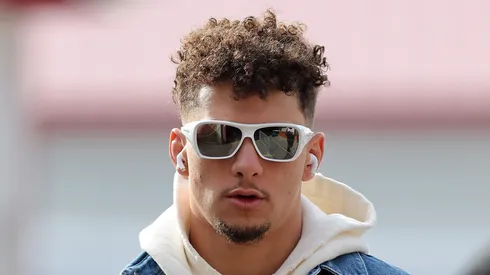 Patrick Mahomes #15 of the Kansas City Chiefs arrives prior to the AFC Divisional Playoff against the Houston Texans at GEHA Field at Arrowhead Stadium on January 18, 2025 in Kansas City, Missouri.
