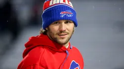 Josh Allen #17 of the Buffalo Bills looks on as he walks the field before a game against the San Francisco 49ers at Highmark Stadium on December 01, 2024 in Orchard Park, New York.