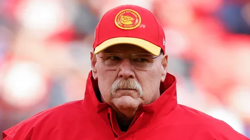 Head coach Andy Reid of the Kansas City Chiefs looks on before the game against the Buffalo Bills at GEHA Field at Arrowhead Stadium on December 10, 2023 in Kansas City, Missouri.