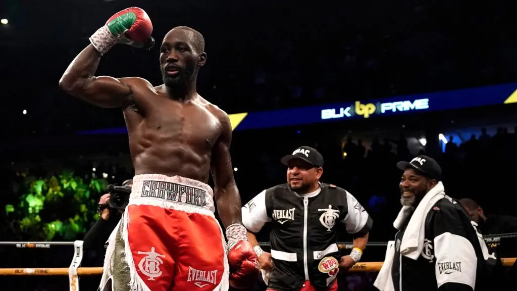 WBO champion Terence Crawford celebrates after knocking out David Avanesyan in the sixth round during their welterweight title fight at CHI Health Center on December 10, 2022 in Omaha, Nebraska. (Photo by Ed Zurga/Getty Images)