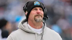 Head coach Dan Campbell of the Detroit Lions looks on before the game against the Chicago Bears at Soldier Field on December 22, 2024 in Chicago, Illinois.