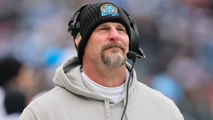Head coach Dan Campbell of the Detroit Lions looks on before the game against the Chicago Bears at Soldier Field on December 22, 2024 in Chicago, Illinois.