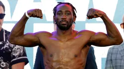 Terence Crawford, a welterweight undisputed champion, poses on the scale after his official weigh-in at LA Live on August 2, 2024 in Los Angeles, California. Crawford and Madrimov will fight for the super-welterweight title on Saturday August 3, 2024 at BMO Stadium in Los Angeles, California.