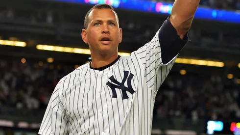 Alex Rodriguez #13 of the New York Yankees tips his hat.