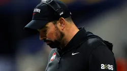 Head coach Ryan Day of the Ohio State Buckeyes looks on during the first quarter against the Notre Dame Fighting Irish in the 2025 CFP National Championship at the Mercedes-Benz Stadium on January 20, 2025 in Atlanta, Georgia.