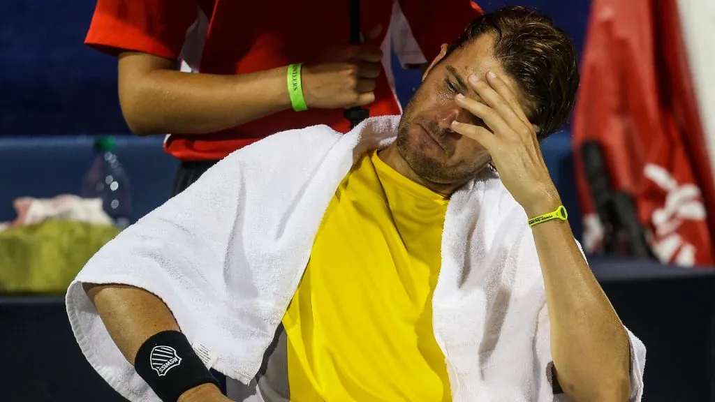 Mardy Fish during a break at the &nbsp;BB&amp;T Atlanta Open in 2013 (Daniel Shirey/Getty Images)
