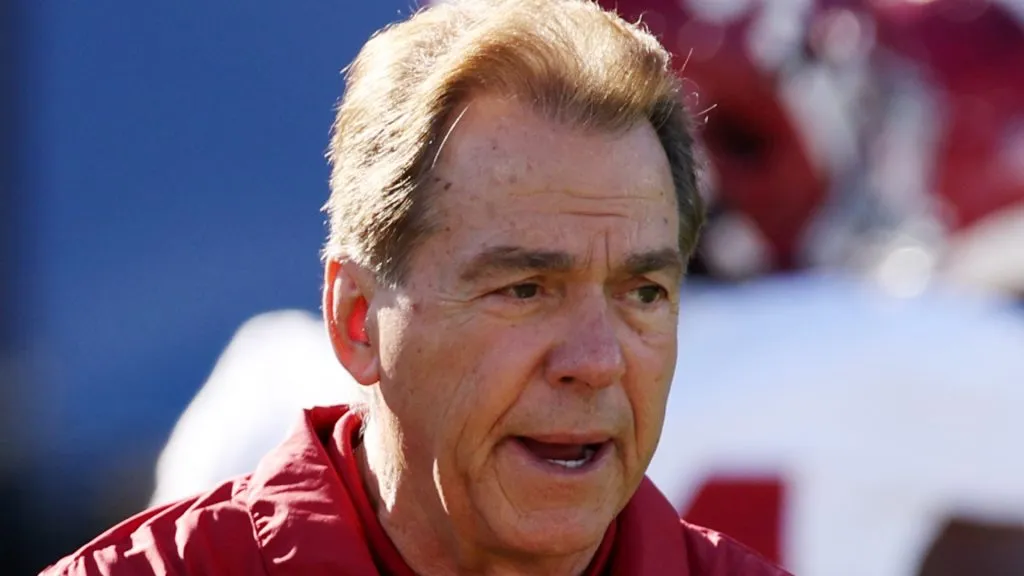 Head coach Nick Saban of the Alabama Crimson Tide looks on before the CFP Semifinal Rose Bowl Game against the Michigan Wolverines at Rose Bowl Stadium on January 01, 2024 in Pasadena, California.
