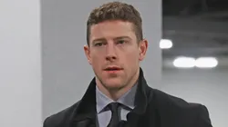Charlie Coyle #13 of the Boston Bruins arrives for the game against the New York Islanders at UBS Arena on November 27, 2024 in Elmont, New York.