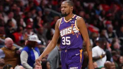 Kevin Durant #35 of the Phoenix Suns reacts against the Atlanta Hawks during the third quarter at State Farm Arena.