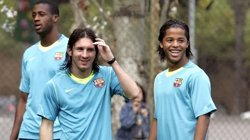 Lionel Messi with his Barcelona teammates during the 2007/08 season.