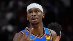 Shai Gilgeous-Alexander #2 of the Oklahoma City Thunder celebrates scoring a three-pointer