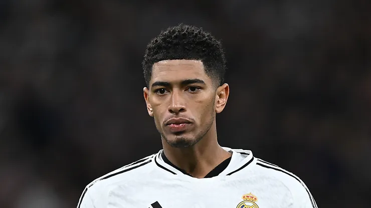 Jude Bellingham reacts during a UEFA Champions League match.