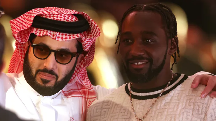 Saudi Arabian adviser Turki Al-AlShaikh, and boxer Terrence Crawford pose during UFC 306: Riyadh Season Noche at Sphere on September 14, 2024 in Las Vegas, Nevada.