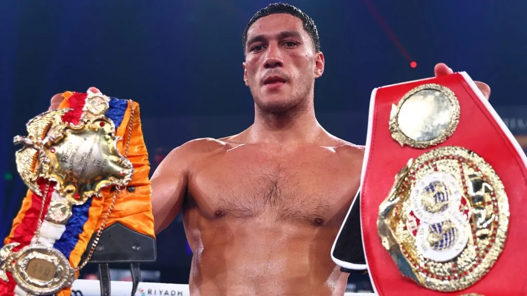 Jai Opetaia celebrates winning against David Nyika during the IBF And Ring Magazine Cruiserweight World Title Fight between Jai Opetaia and David Nyika at the Gold Coast Convention Centre on January 08, 2025 in Gold Coast, Australia. (Photo by Chris Hyde/Getty Images)