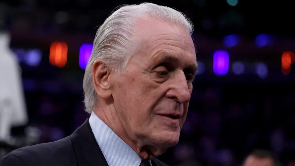 Miami Heat president Pat Riley at Madison Square Garden on May 02, 2023 in New York City.