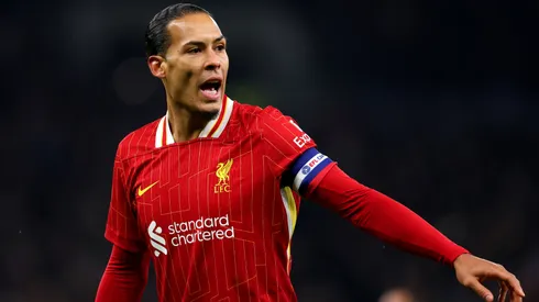 Virgil van Dijk of Liverpool looks on during the Carabao Cup Semi Final First Leg match between Tottenham Hotspur and Liverpool.