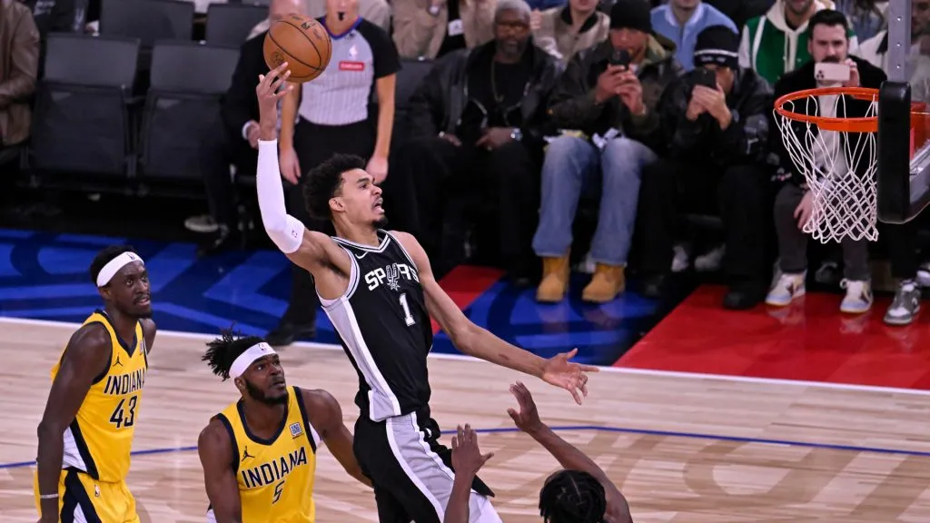Victor Wembanyama #1 of the San Antonio Spurs shoots the ball against the Indiana Pacers. (Aurelien Meunier/Getty Images)