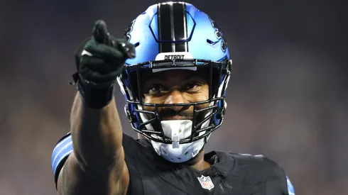 Za'Darius Smith #99 of the Detroit Lions reacts after a sack during the first quarter against the Minnesota Vikings at Ford Field on January 05, 2025 in Detroit, Michigan.